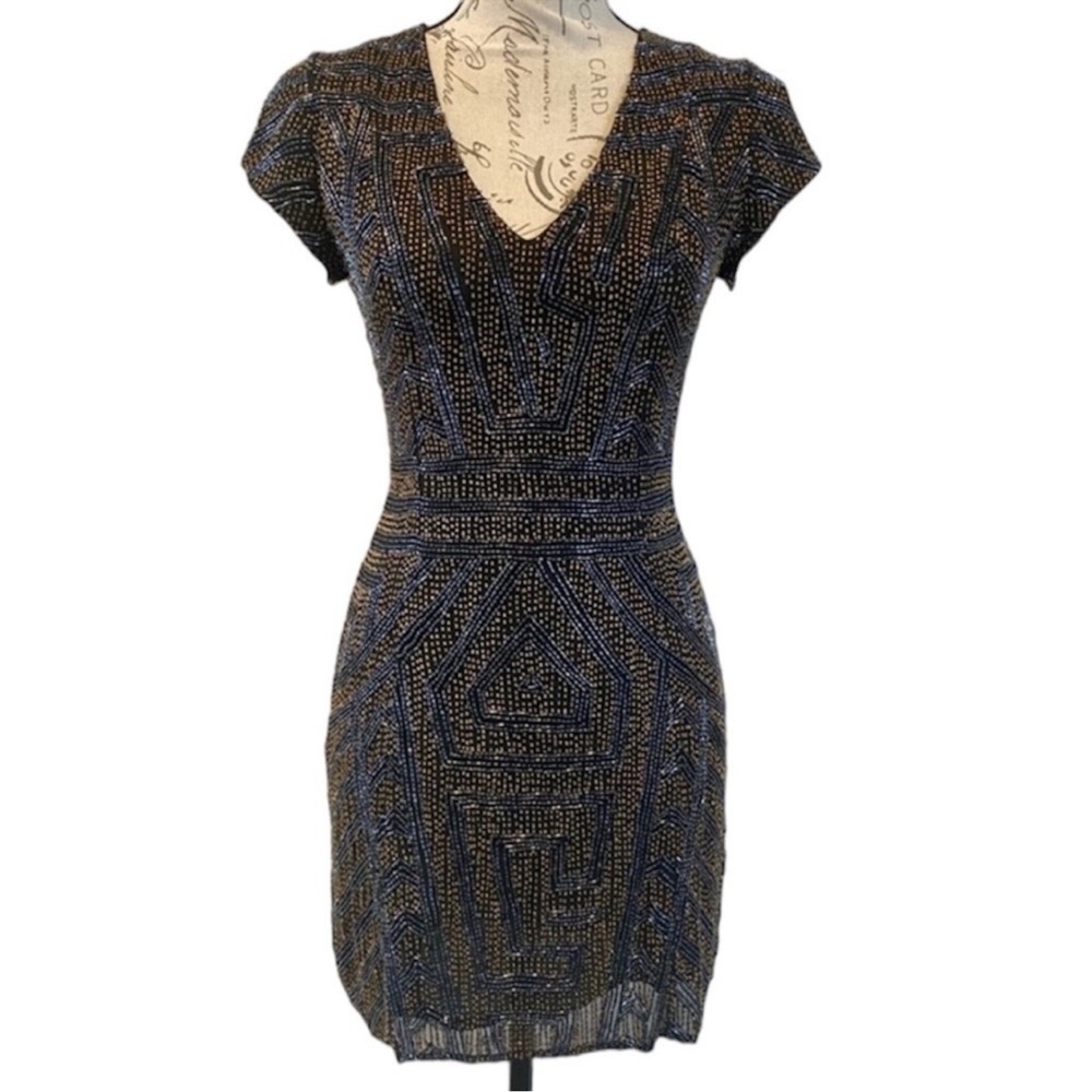 Parker Serena Beaded Sequin Dress, Size M - Picture 3 of 10